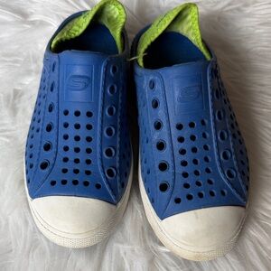 Skechers kids Blue Perforated Slip-Ons with Lime Accents, size 12